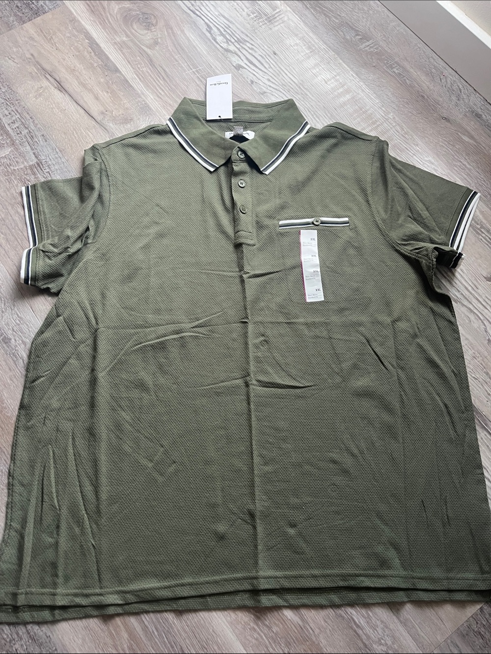 Goodfellow & Co Olive Green Polo with White and Black Stripe Trim